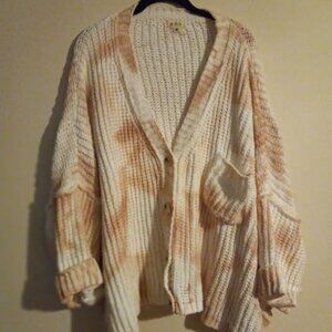 POL, Size Medium, Oversized Button Up Cardigan White and Pink